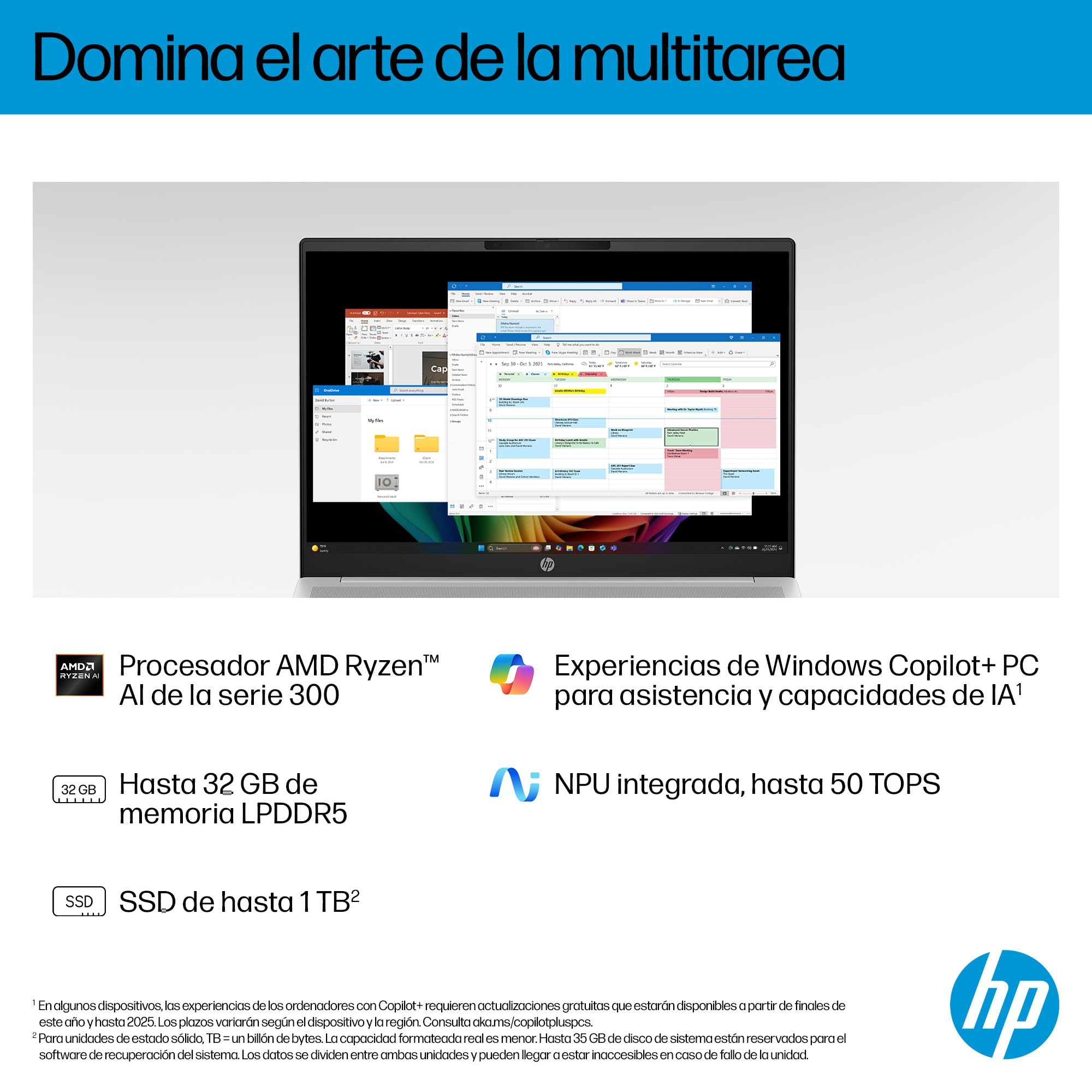 HP OmniBook 5 16″ OLED, Ordenador portátil (Procesador AMD Ryzen AI 5 330, 32GB RAM, 1TB SSD, Gráficos AMD Radeon 820M, Windows 11 Home) Azul - Teclado QWERTY Español