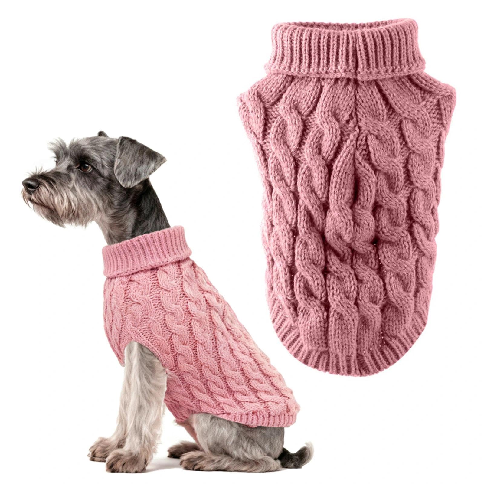 JOOTUEPO 1 Pack Pink Dog Jumpers Knitted Turtleneck, Warm Winter Dachshund Jumper Cute, Warm Puppy Sweater, Apparel Puppy Twist Striped Vest Dog Clothes for Dogs Cats