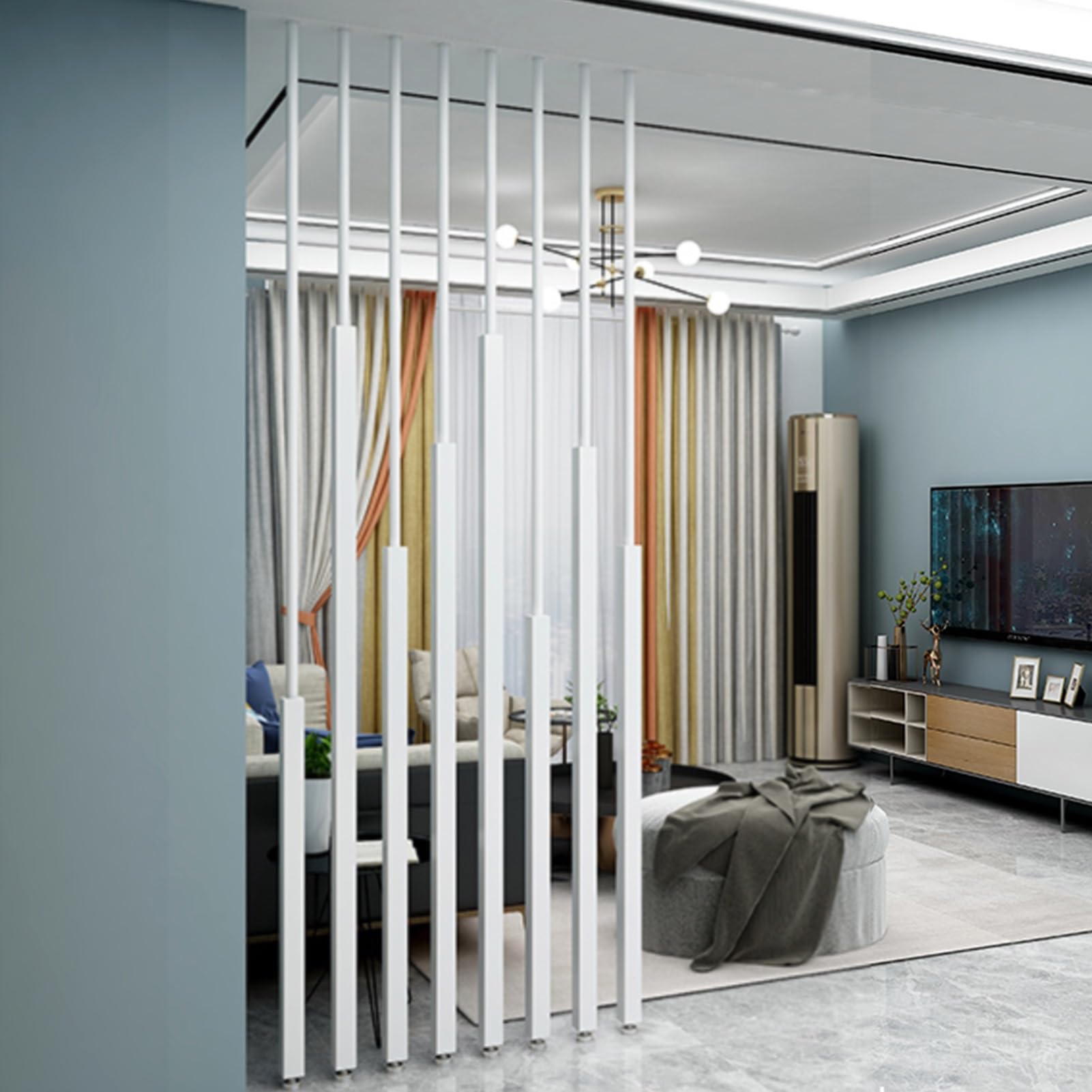 GLETSF Customizable Black Iron Room Dividers Set Of 8, Privacy Partition Screens 2.3-78.7Ft Height, Decorative Separation Columns For Home & Office Use-White-125cm/49.2in/4.1ft