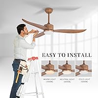 Vista 4 de Ventiladores de techo con luces, ventilador de techo de 52 pulgadas para interiores y exteriores con control remoto, 3 aspas de ventilador ABS