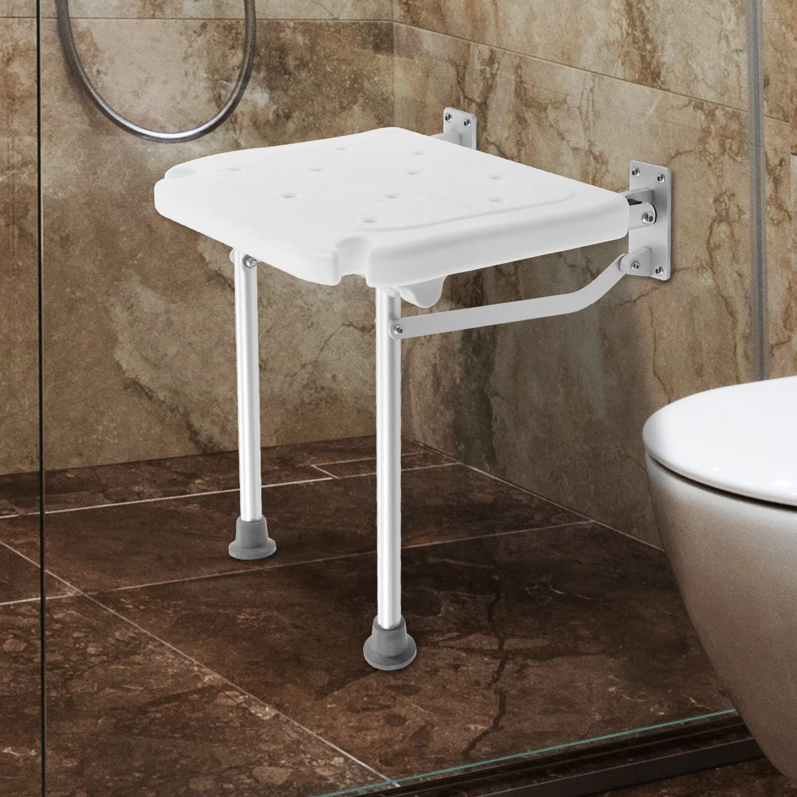 Asiento de ducha plegable montado en la pared, taburete de ducha plegable con patas de goma, tamaño ampliado, asiento de ducha plegable para ancianos, embarazadas, discapacitados