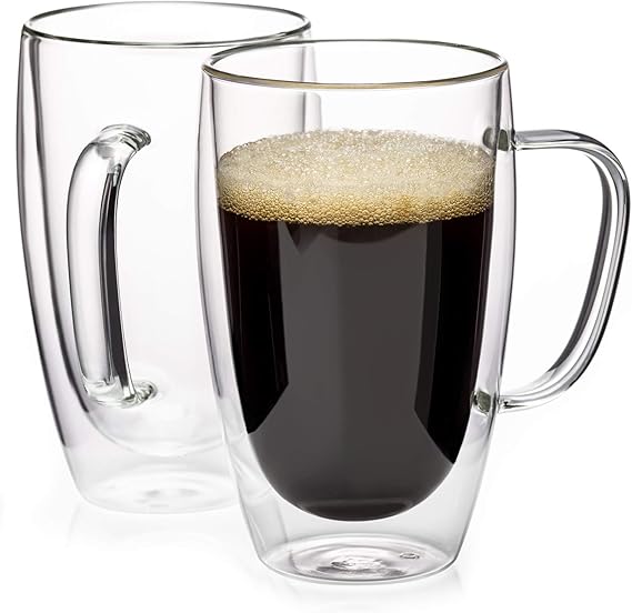 MEWAY 12oz Double Wall Glass Coffee Mugs with Handle