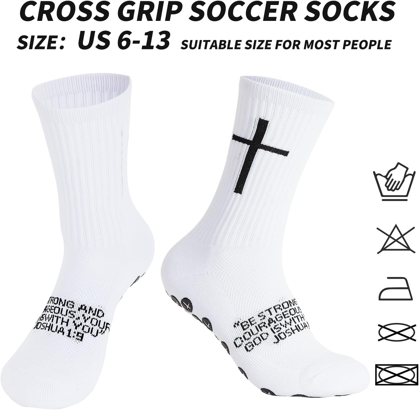 Cross Grip Soccer Socks for US 6-13 Bible Verse Christian Sports Sock Men with Anti-Slip Rubber Dots