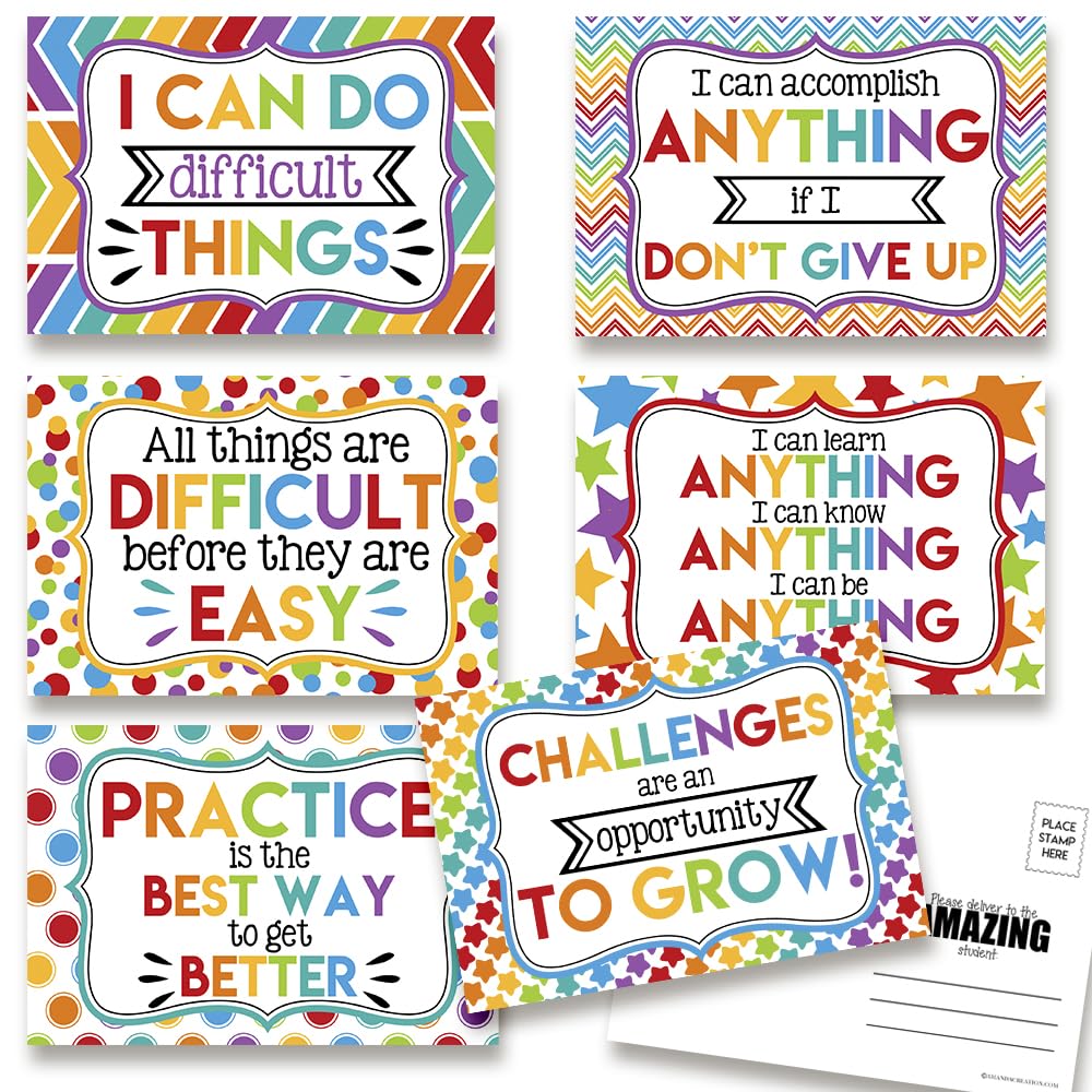 Positive Encouragement Themed Blank Postcards For Students From Teachers, Total of 30 4"x6" Fill In Notecards (5 of each design) by AmandaCreation