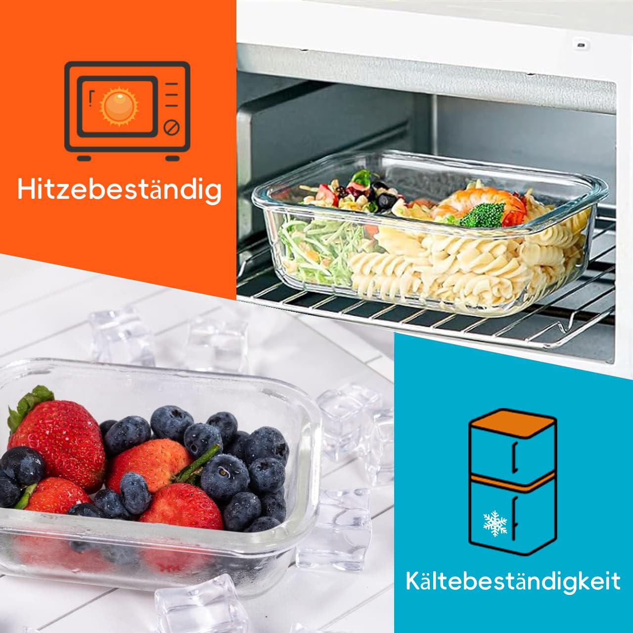LNWSN Meal Prep Boxen – 8x1040ML Frischhaltedosen | Glasschüssel Mit Deckel Aus Borosilikatglas | Mikrowellengeschirr Für Ofen/Gefrierschrank (-40°C~560°C) | 4-Punkt & LFGB/FDA