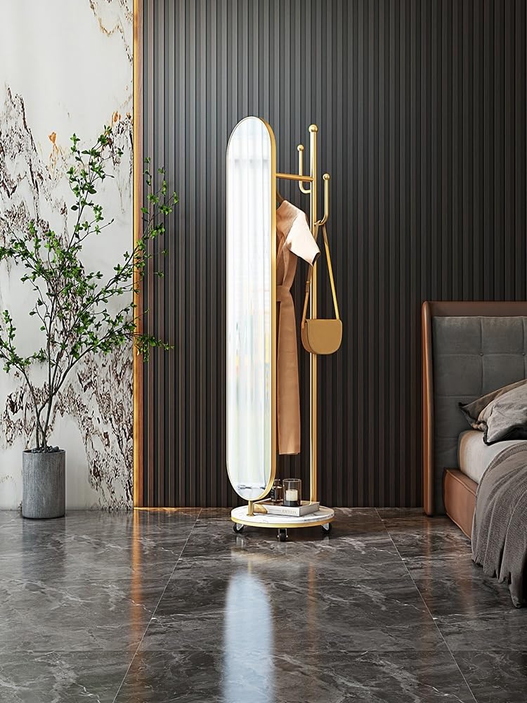 Specchio Appendiabiti Girevole 360° - In Legno Massello, 170 Cm, Specchio A Figura Intera Con Attaccapanni, Per Camera E Ingresso