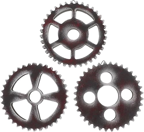 Decoración de pared industrial industrial arte de pared 3 piezas de engranaje de madera industrial colgante de pared vintage steampunk engranaje de