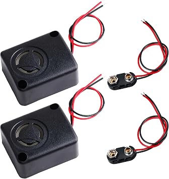 2pcs 12V DC Black Mini Piezo Alarm Siren 110dB Insurance Safes Anti-Theft Alarm High-Decibel Buzzer for Car + 2pcs Battery Clip Connector