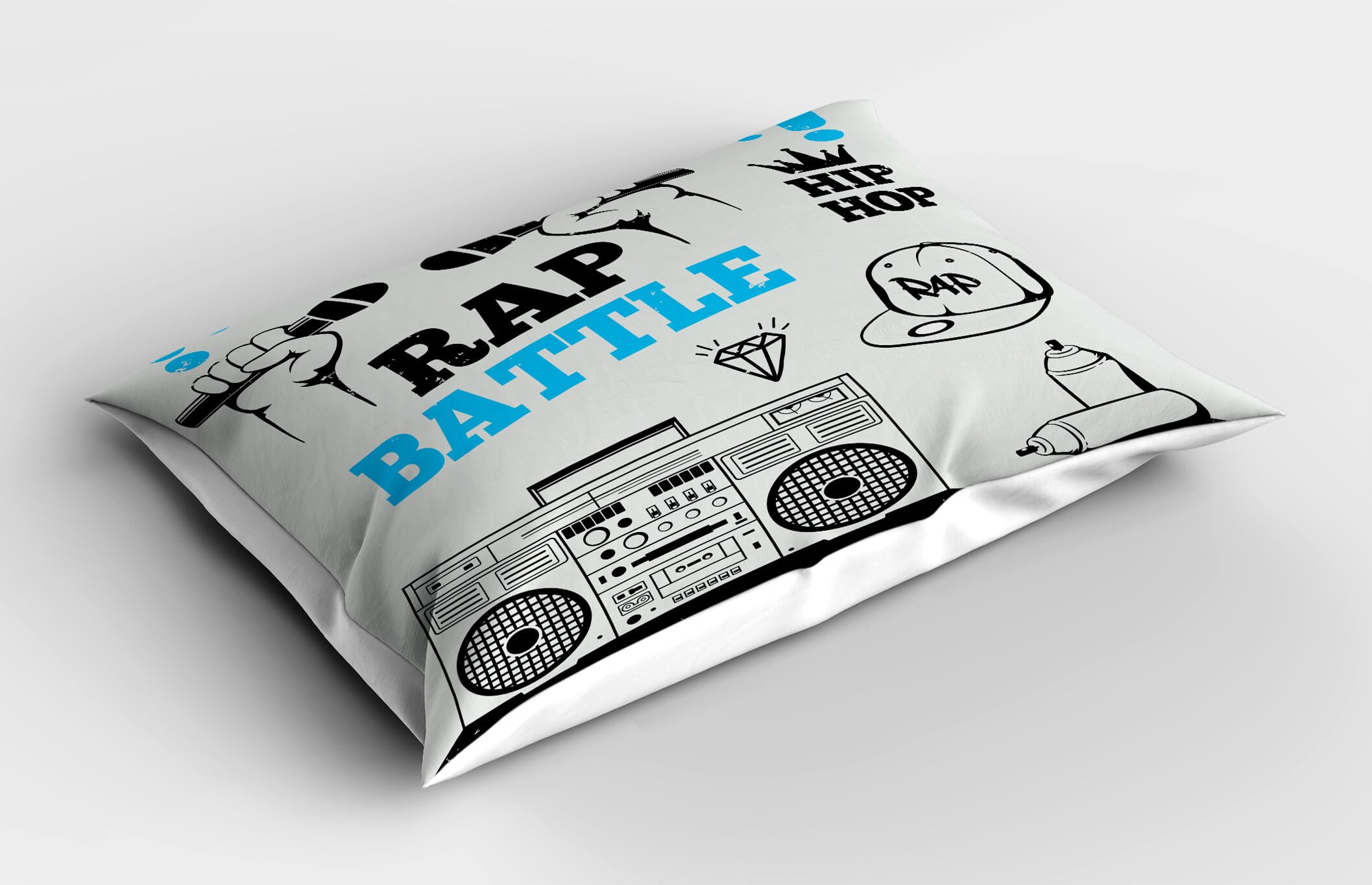 Ambesonne Hip Hop Pillow Sham Set of 2, Hip Hop Elements Freestyle Rap Duel with Microphones Theme, Quality Microfiber Bedding Item for All Seasons, 30