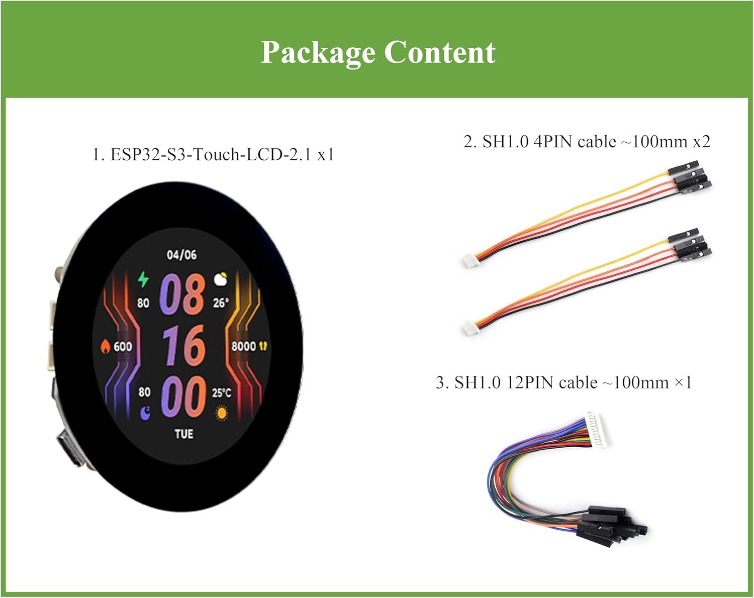 ESP32-S3 with 2.1inch Capacitive Touch Round Display Development Board, 480x480, IPS, 32-bit LX7 Dual-Core Processor, 262K Color, GPIO, UART, I2C Interfaces, etc.