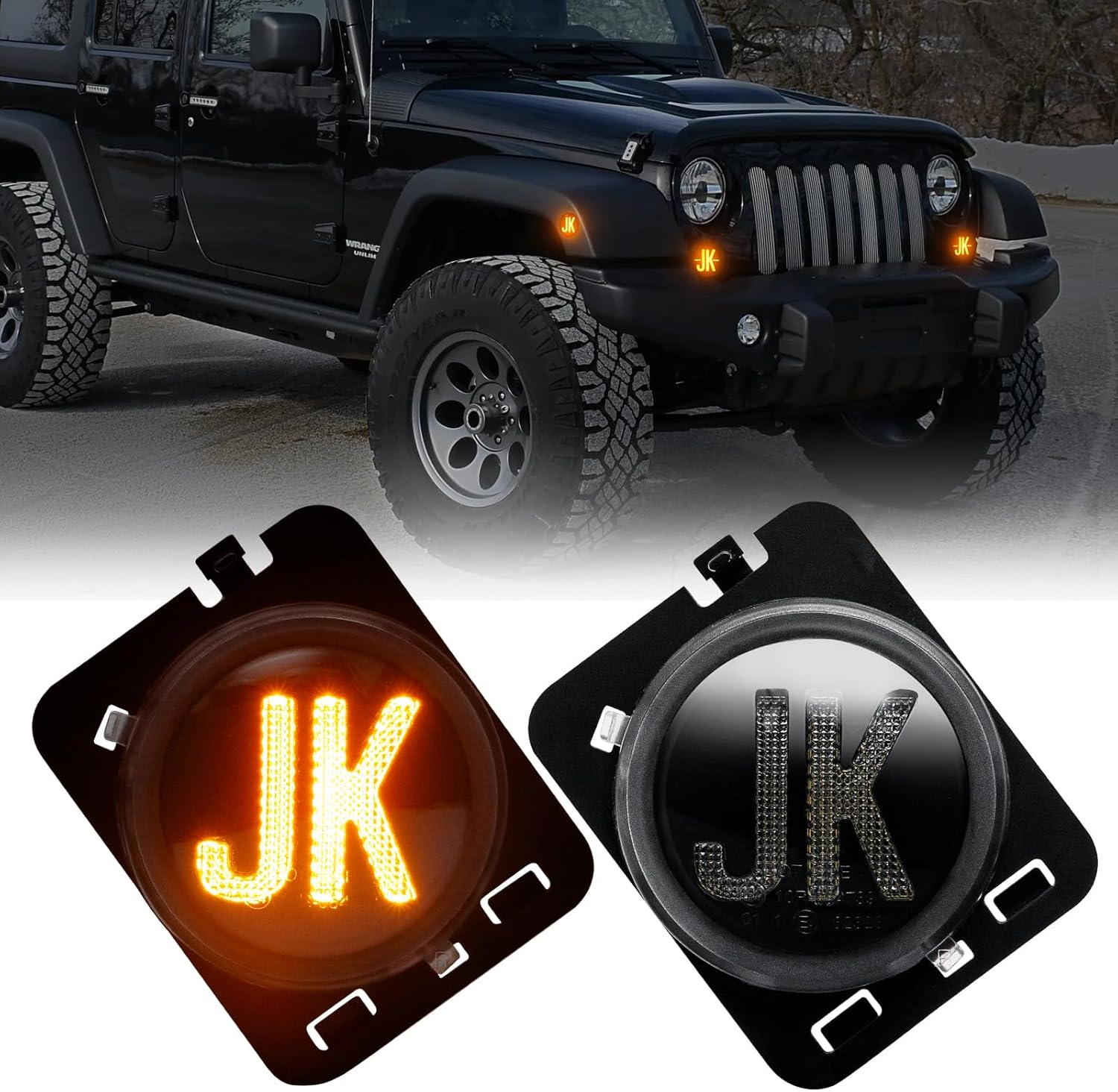 LED Front Fender Side Marker Lights Compatible With Wrangler JK JKU 2007 2008 2009 2010 2011 2012 2013 2016 2017 2018, Clear Lens Indicator Parking Lamp (Amber Light)