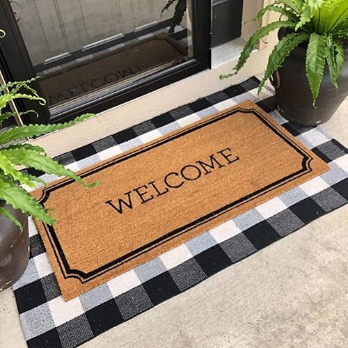 Miniatura 2 de KOZYFLY - Alfombra de algodón a cuadros, 35.4 x 59 pulgadas, lana cuadriculada, 3 x 5 pies, lavable y tejida a mano para entrada, porche, exterior y