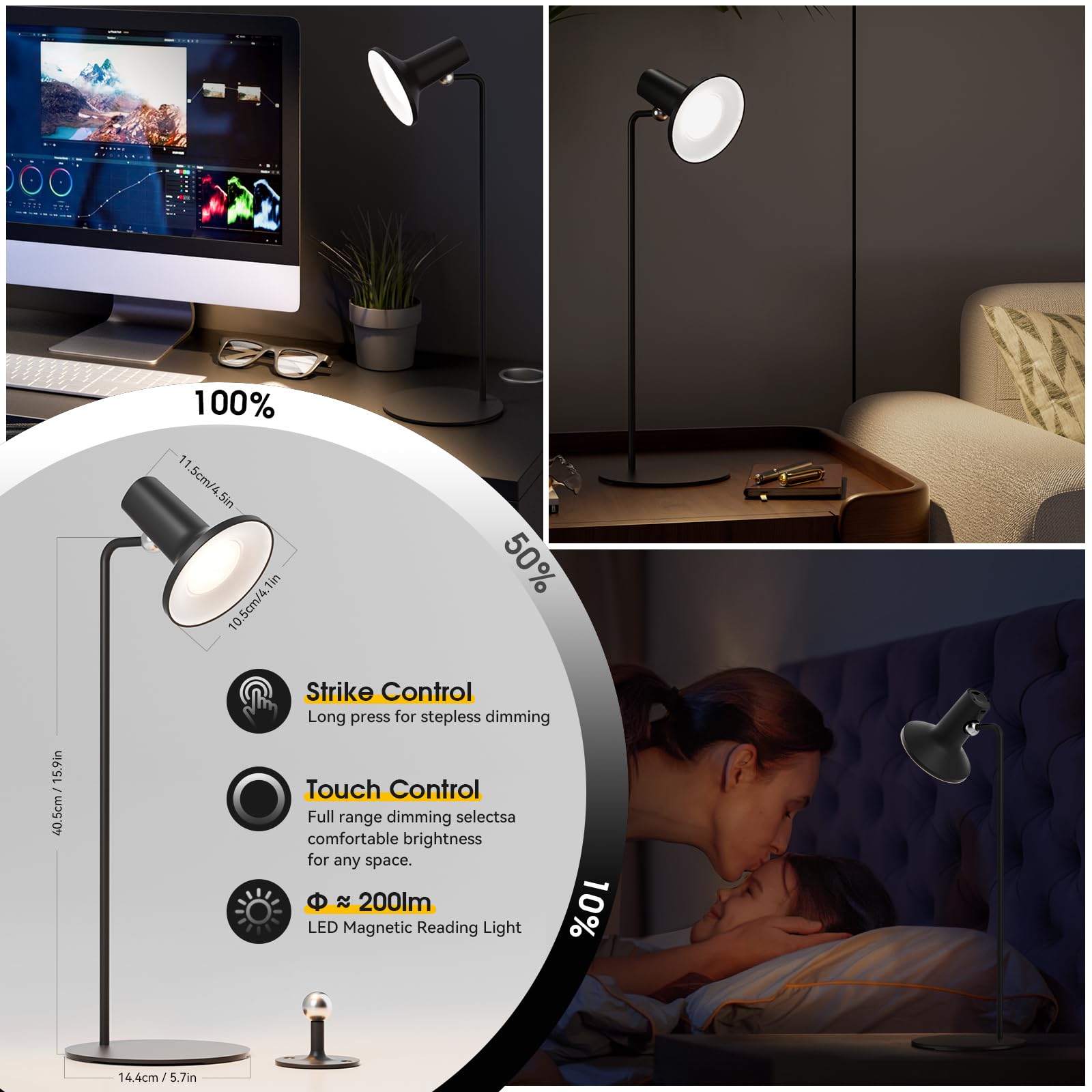 HAILOLY Lampada da Tavolo Senza fili, Lampada da Tavolo Ricaricabile, in Metallo, Lampada da Tavolo Dimmerabile a 3 Temperature di Colore, per il Comodino Della Camera da Letto Dell'ufficio