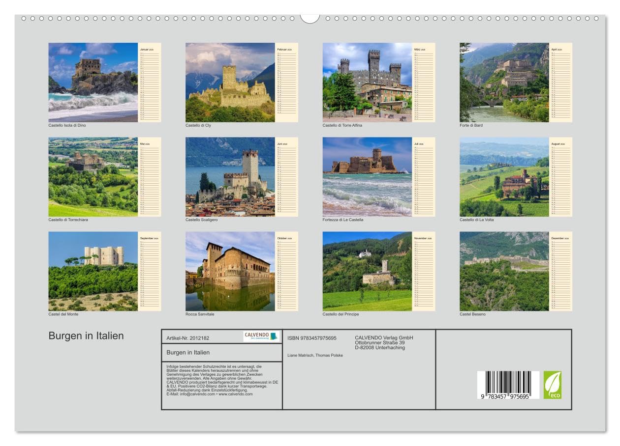 Burgen in Italien (hochwertiger Premium Wandkalender 2026 DIN A2 quer), Kunstdruck in Hochglanz: Einige der schönsten Festungen und Burgen Italiens (CALVENDO Orte)