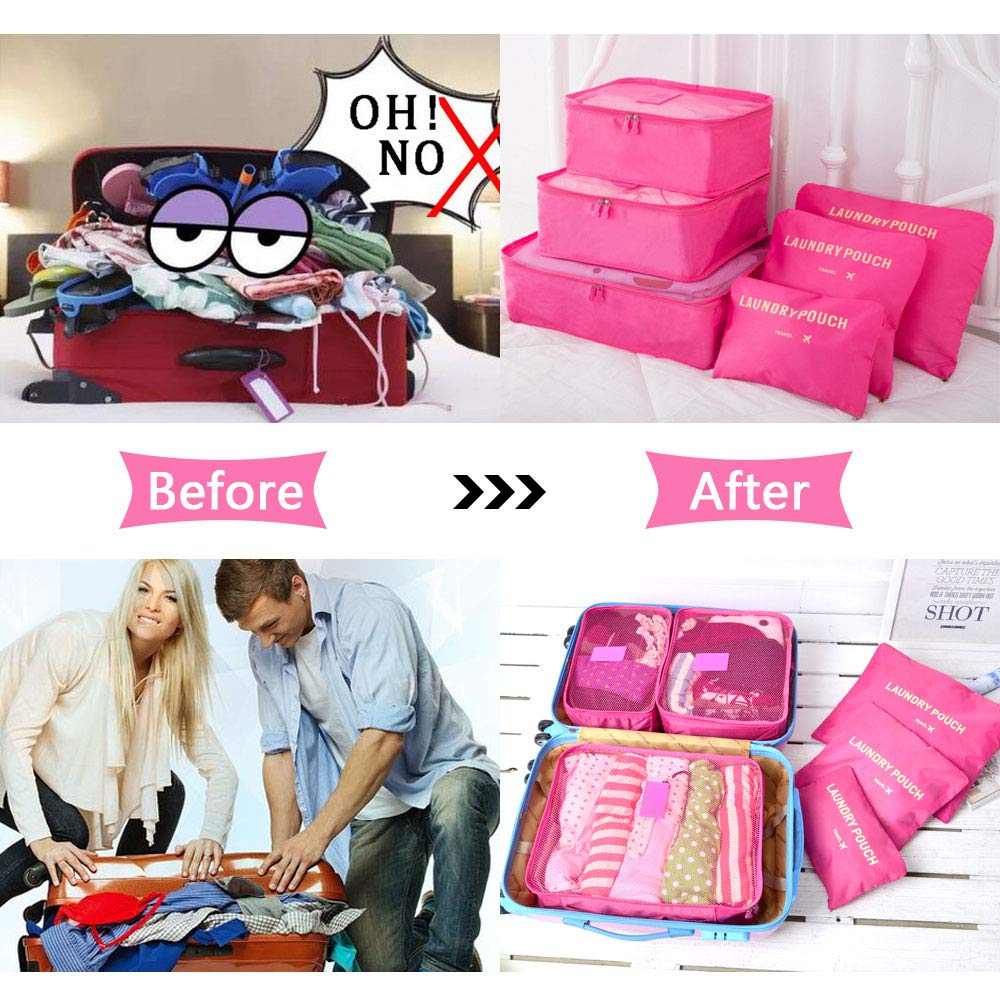 Vicloon Organizer Valigie Viaggio Set 6/8 Pezzi, Cubo Borse di Stoccaggio, Waterproof Separatori Buste Viaggio Travel Organizer, Organizer da Viaggio per Vestiti, Scarpe, Cosmetici Cubi di Imballaggio