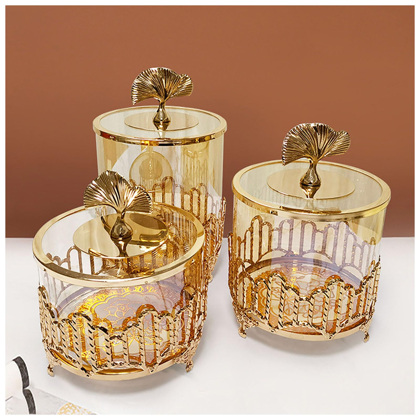 Barattolo per biscotti europeo, barattolo per caramelle con coperchio, adatto per matrimoni, decorazione casa, cucina, bar, oro (3 pezzi)