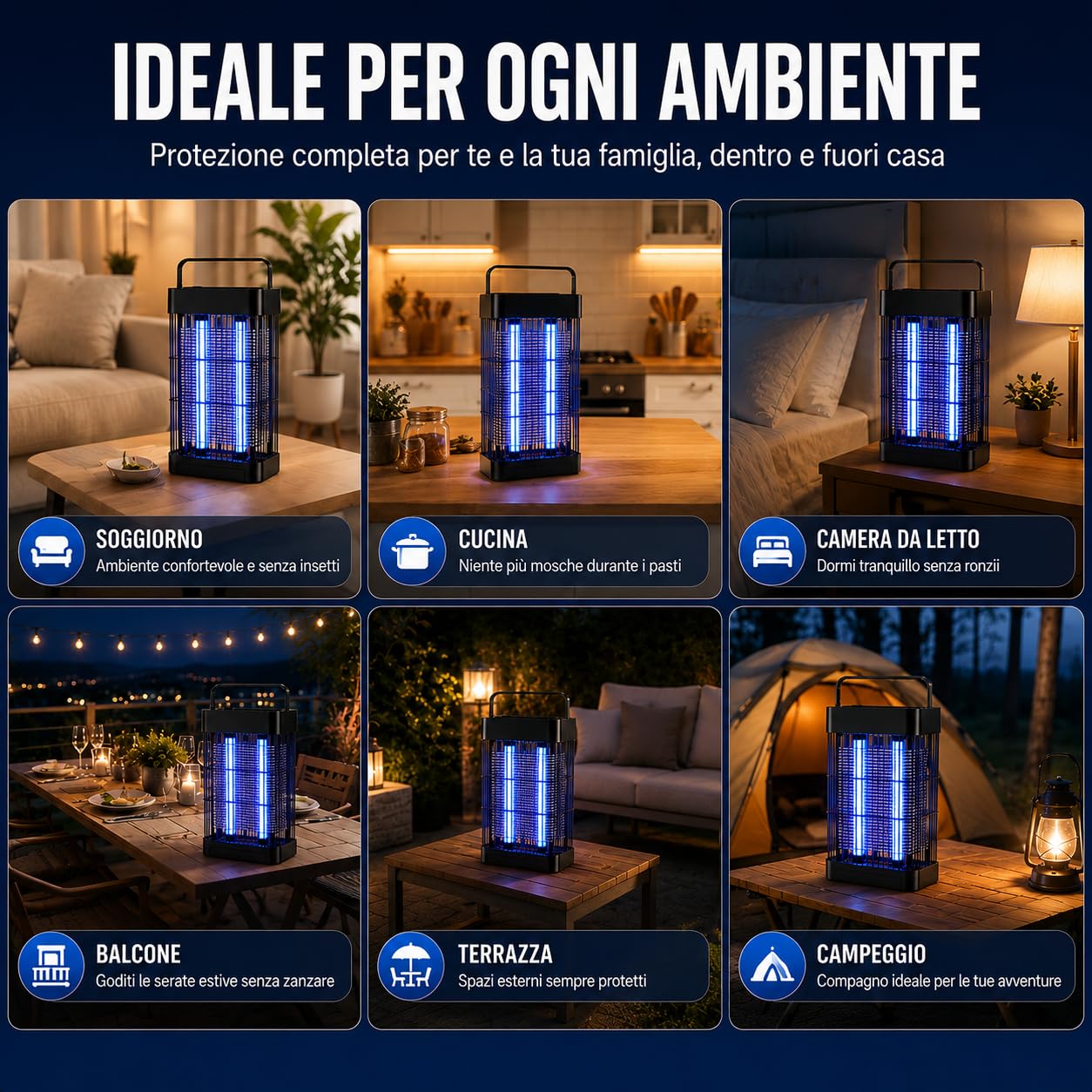 Lampada Antizanzare Elettrica 20W UV LED per Interno ed Esterno – Ammazza Zanzare e Mosche con Vassoio Estraibile – Killer Insetti per Casa, Balcone, Camera da Letto e Terrazza – Copertura 100 m²