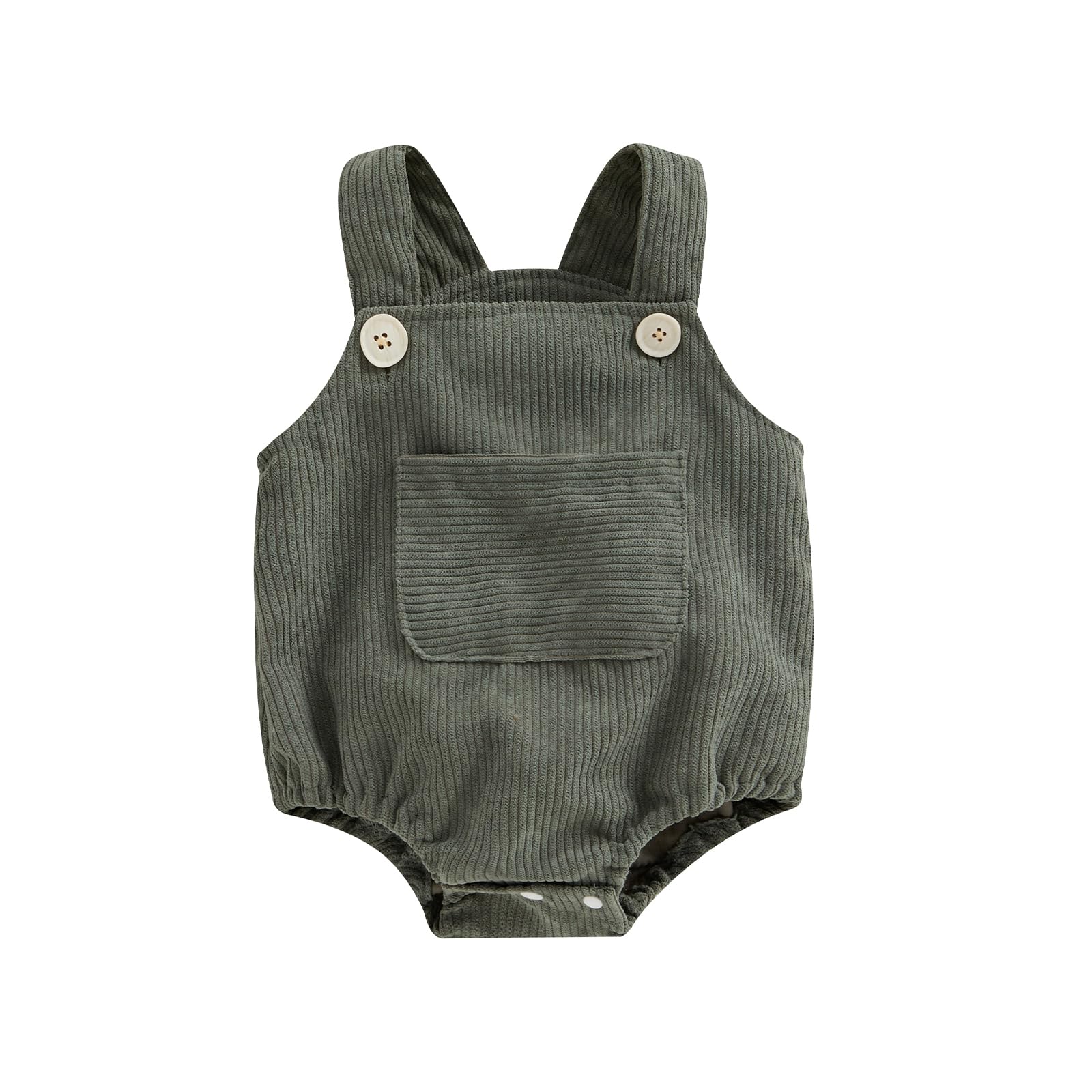 MAINESAKA Newborn Baby Girl Boy Corduroy Overalls Onesie Sleeveless Solid Color Suspender Bib Romper Jumpsuit Fall Clothes (Green, 3-6 Months)