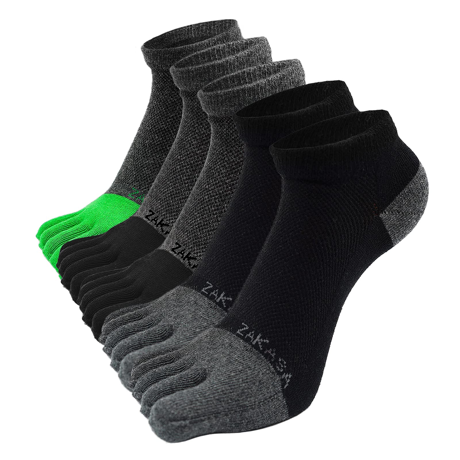 ZAKASA Mens Ankle Toe Socks Athletic Running Five Finger Cotton Crew Socks Breathable Mesh Top - Size 8-12 (5 Pairs)