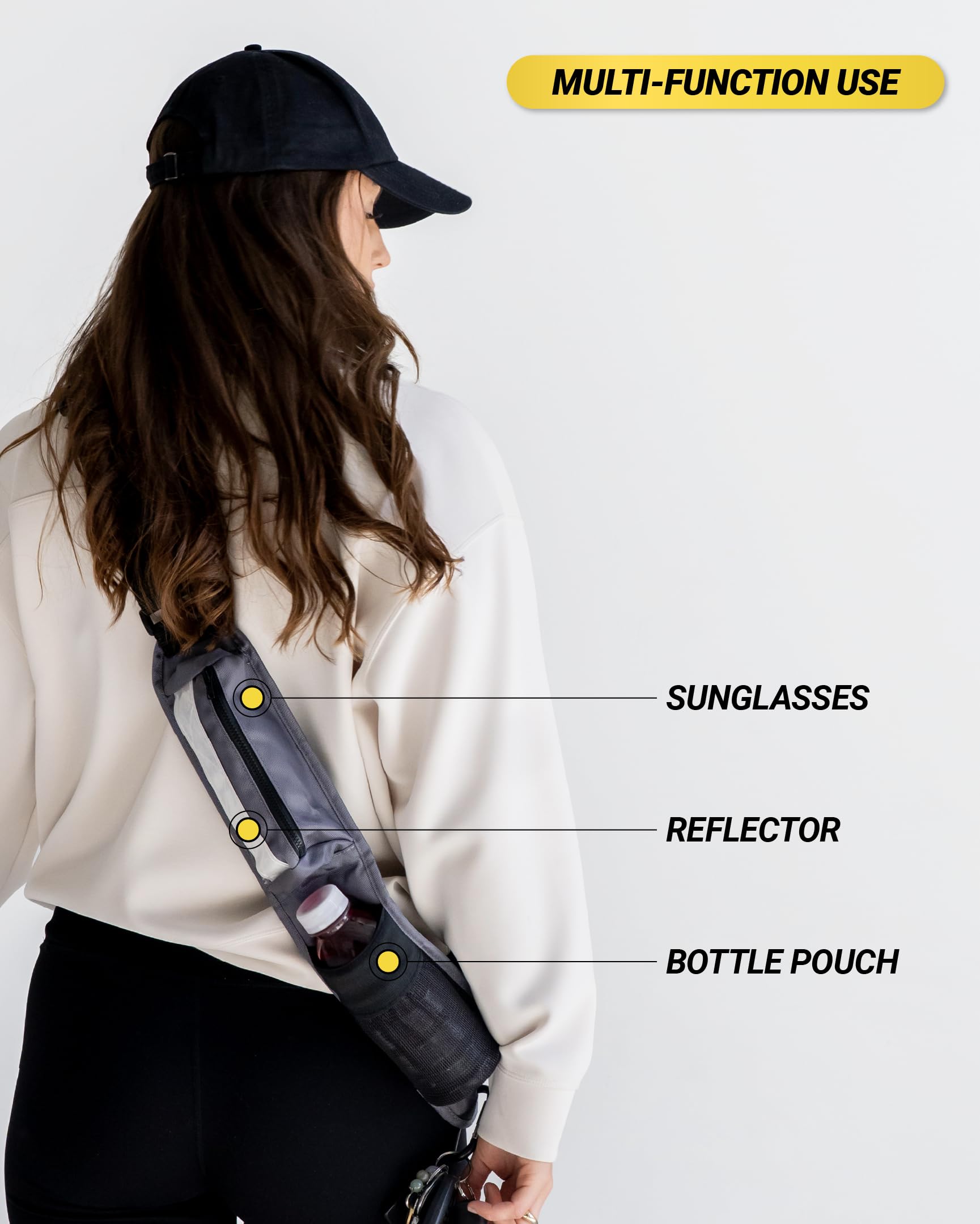 Scosche PocketSling Crossbody Sling Bag mit 6 Taschen, inklusive Wasserflaschenhalter und Handyhalterung für Reisen, Spazierengehen, Fitnessstudio und tägliche Bewegung, leichte Crossbody-Tasche für