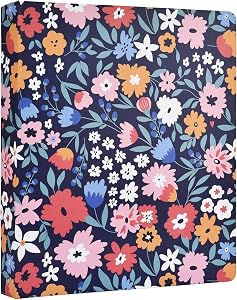 Romantic Floral Art Deco Hardcover 3 Ring Binder for Letter Size Paper, 1 Inch Round Rings,Flower Ring Binder Organizer with Two Interior Pockets for School/Office