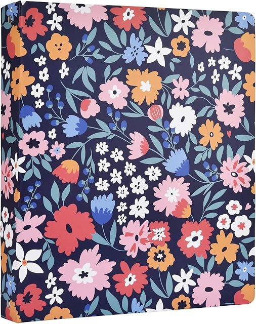 Romantic Floral Art Deco Hardcover 3 Ring Binder for Letter Size Paper, 1 Inch Round Rings,Flower Ring Binder Organizer with Two Interior Pockets for School/Office