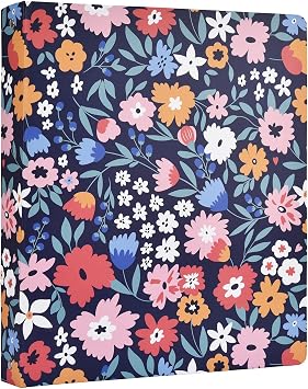 Romantic Floral Art Deco Hardcover 3 Ring Binder for Letter Size Paper, 1 Inch Round Rings,Flower Ring Binder Organizer with Two Interior Pockets for School/Office