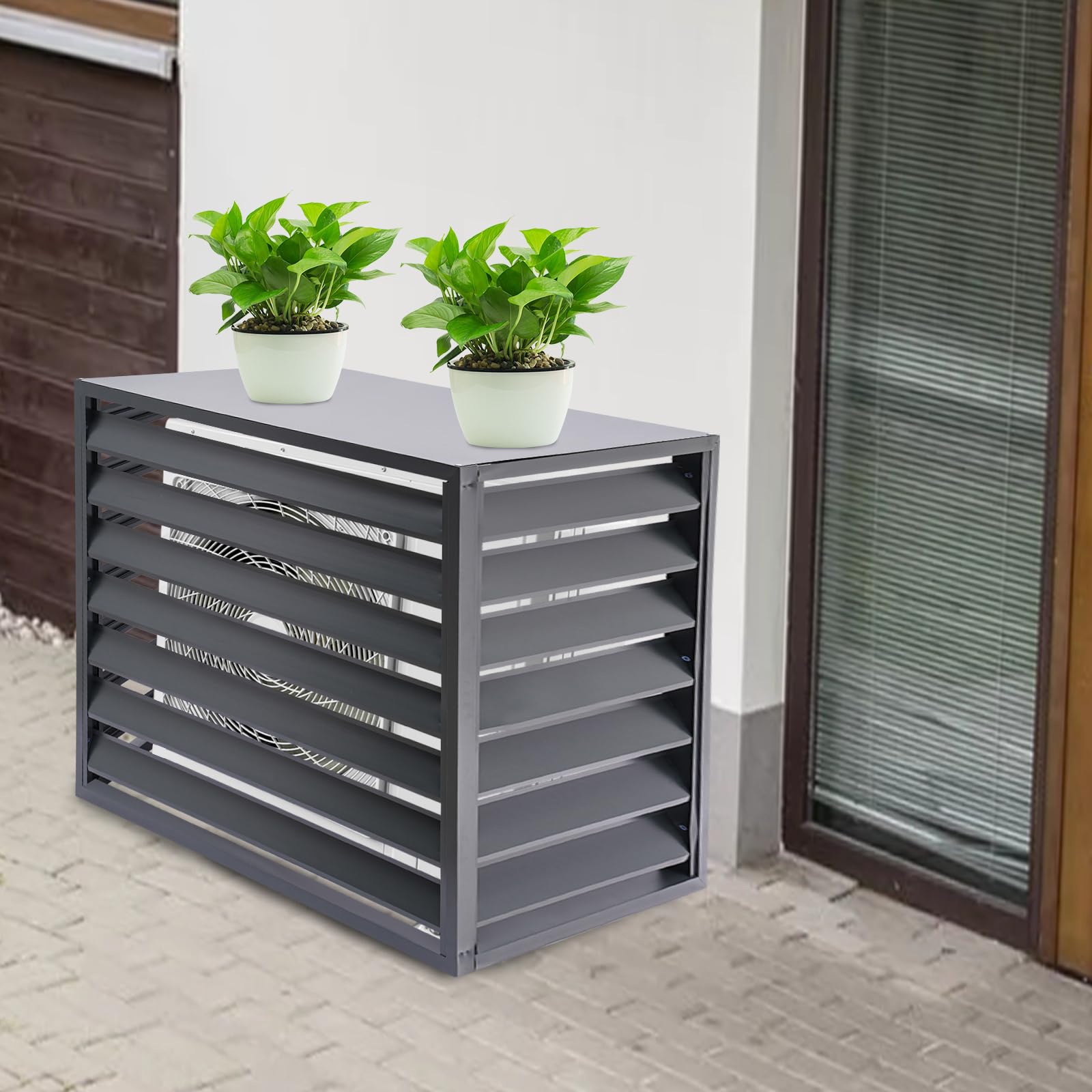 Osłona klimatyzatora 110 x 60 x 80 cm, ochrona pompy ciepła, osłona jednostki zewnętrznej, odporna na warunki atmosferyczne, szara obudowa do klimatyzatora