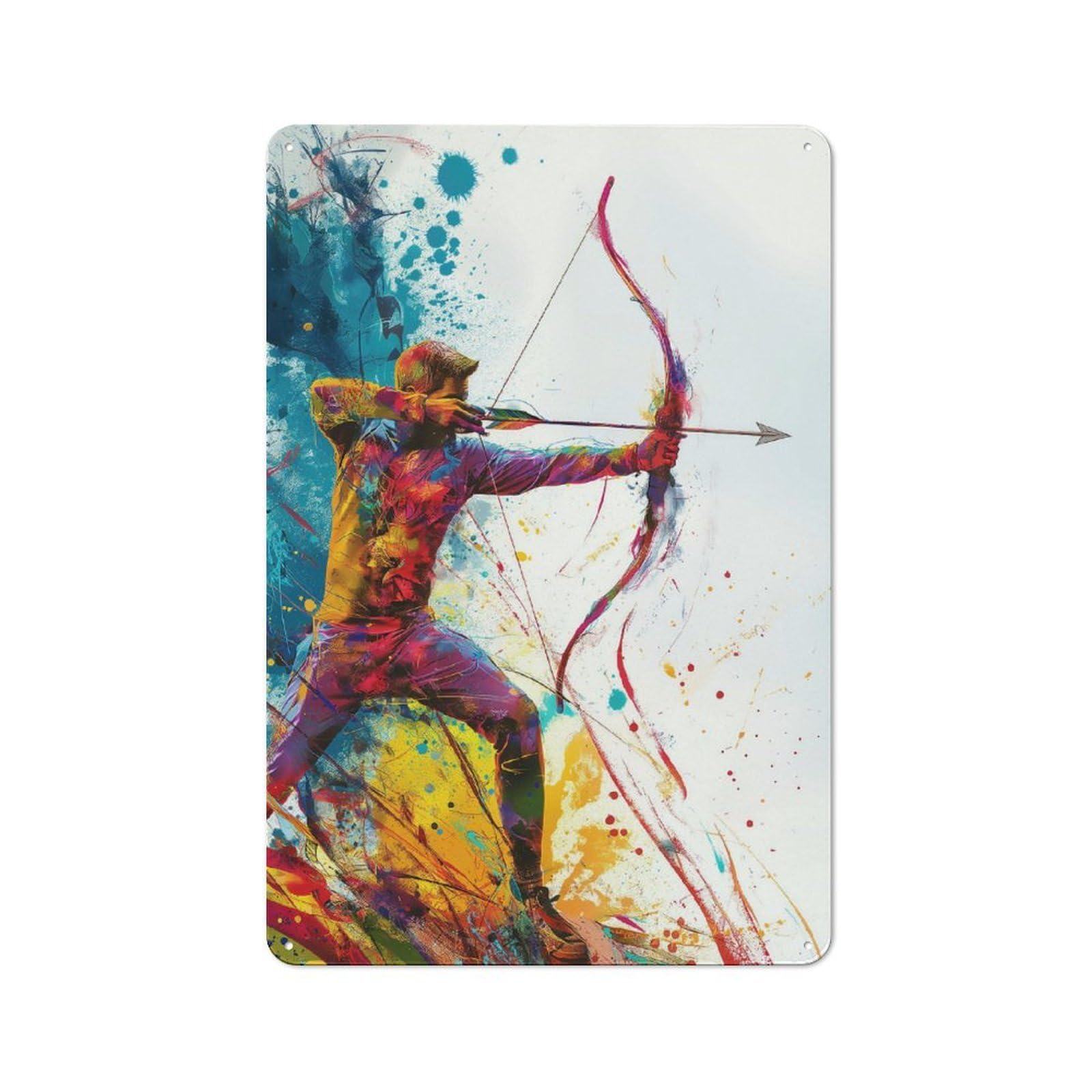 Junmoney Color Splash Archer Retro Vintage Tin Sign 30X20cm, Retro Room Decor For Lounge, Study, Pub Or Wall Gallery