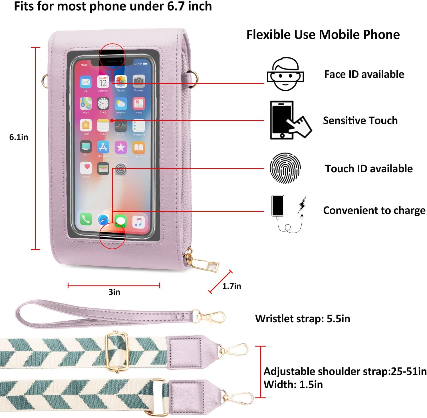 CrossBody Bags with Touchscreen Cell Phone Purse Window Zipper Pocket,RFID Blocking Card Holder iPhone bag for Women - Image 3