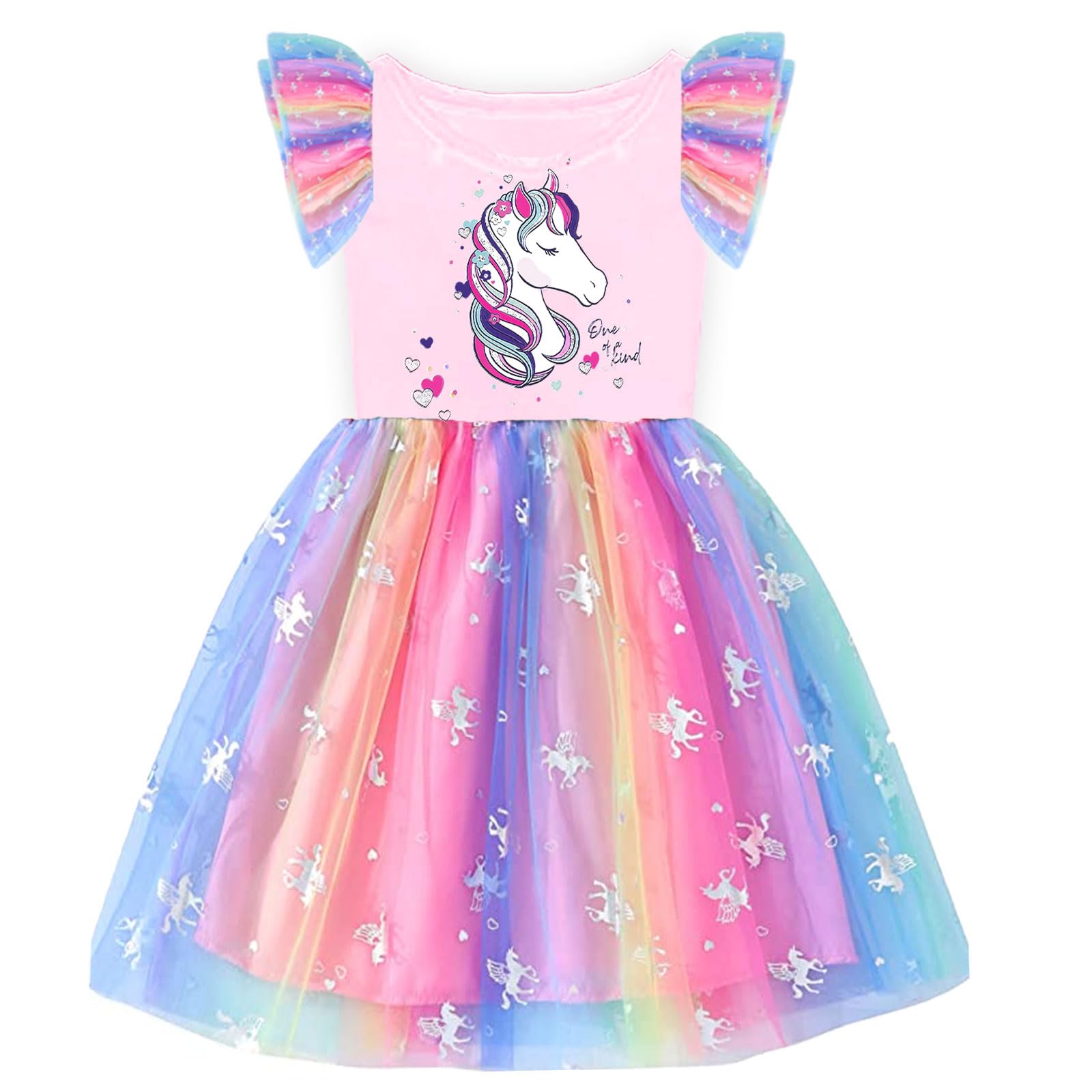 VIKITA Vestido Lentejuelas Patrón de Mariposa Unicornio Estampado Algodón Tulle Disfraz de Princesa Niñas