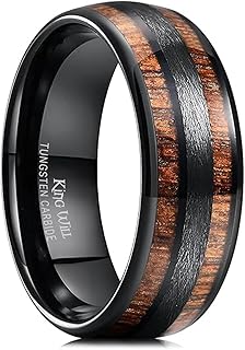 Tungsten Carbide Wedding Band for Men Women-8mm Width Black/Gold/Sliver with Nature Koa/Maple Wood Inlay Domed Design Wodden Wedding Ring Comfort Fit Size 6-14