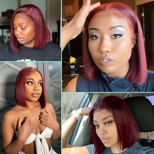 Miniatura 4 de Peluca Bob de cabello humano 99j color burdeos, peluca corta estilo Bob, lacio, 13x4 HD, encaje frontal, peluca de cabello humano prearrancado,