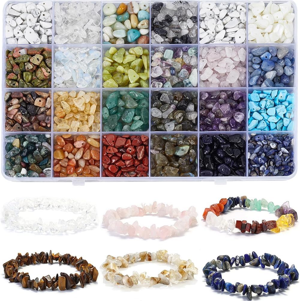 1 Box About 8.4 Strands Natural Gemstone Chip Beads with Holes Irregular Stone Crystal Power Energy Chakra Mixed Color Spacer Loose Bead Bulk for Jewelry Making Necklace DIY Craft Supply