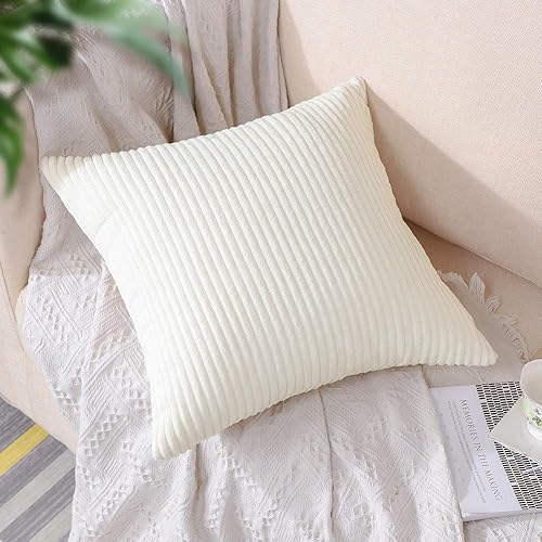 Miniatura 2 de Artscope Fundas de Almohada de Pana a Rayas Acogedoras Súper Suaves Decorativas Cuadradas Fundas de Cojín para Sofá Sillón Dormitorio Decoración de