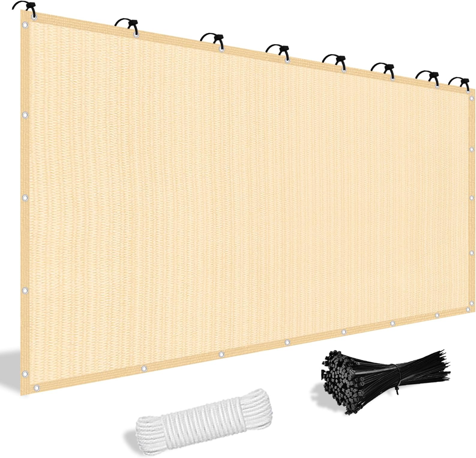 Shade&Beyond Customized Size 5' X 11' Shade Cloth with Grommets, 90% UV Protection UV Protection Mesh Tarp Sun Screens for Patio GN04, Wheat