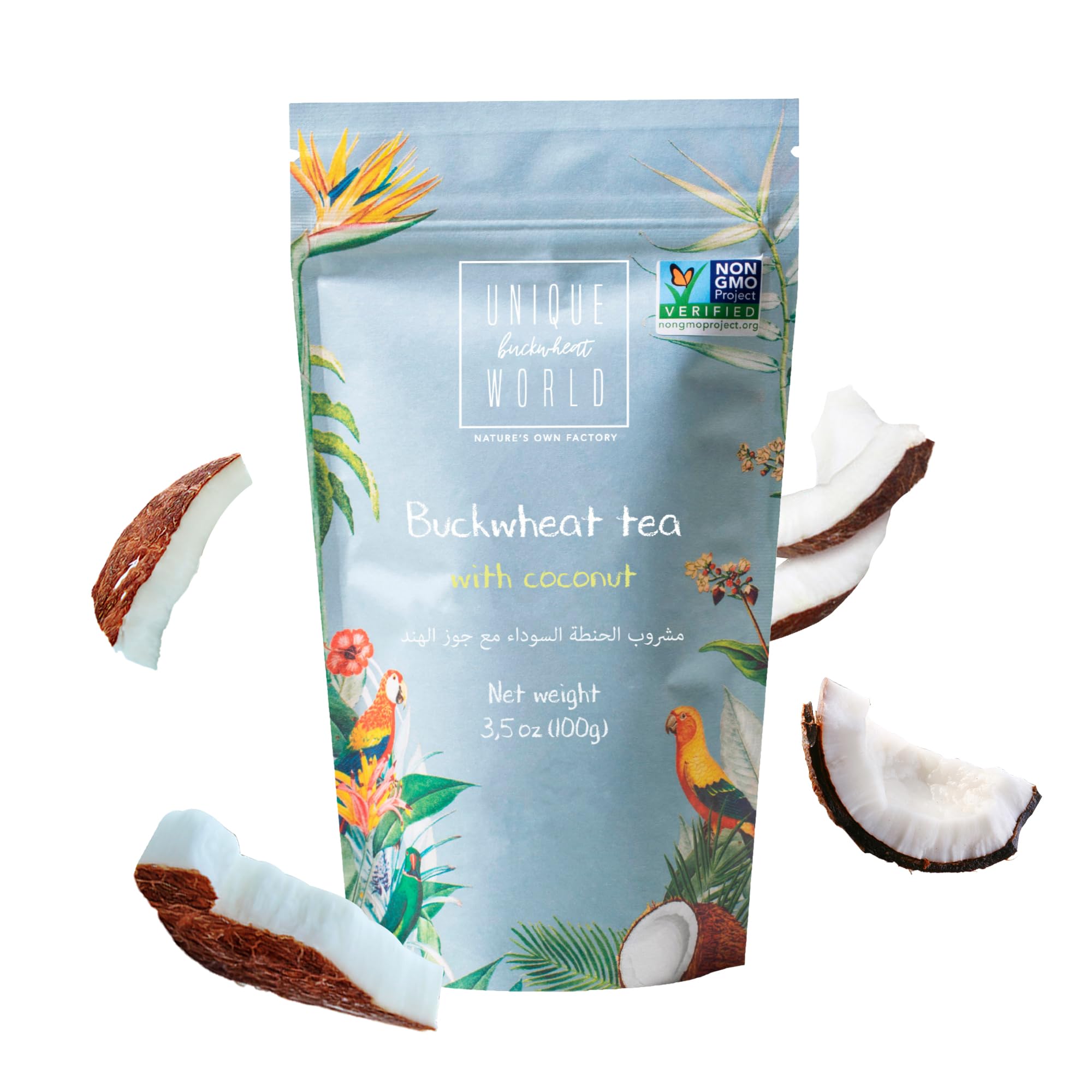 Himalayan Tartary Buckwheat Tea | Vegan, Caffeine Free, Non GMO and Gluten Free | Roasted Loose Tea Seeds with 3.5oz | by Unique Buckwheat World (Coconut)