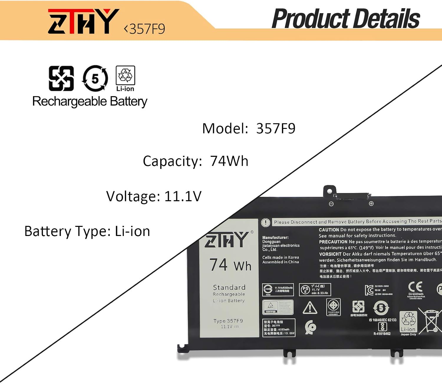 ZTHY H5CKD Battery Replacement for Dell Inspiron 7000 Gaming 15 7566 7567 7557 7559 5576 5577 i7559 i7557 i5577 INS15PD-1548B 1548R 1748B 1748R 2548R 2548B 2748R Series Laptop P65F P57F 0GFJ6 71JF4