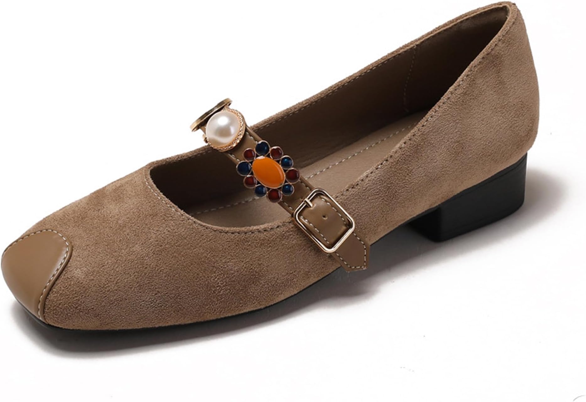 Women's Mary Jane Flats - Round Toe Ankle Strap Buckle Ballet Flats for Daily & Work Wear