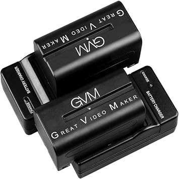 GVM 2 Pack NP-F750 بطاريات وشواحن بديلة ليثيوم أيون 4400 مللي أمبير بطاريات مع شواحن سفر مزدوجة مع كاميرا NP-F550/570/750/770/960/970/DCR/HVR/HVL كاميرا فيديو LED شاشة منزلقة للضوء