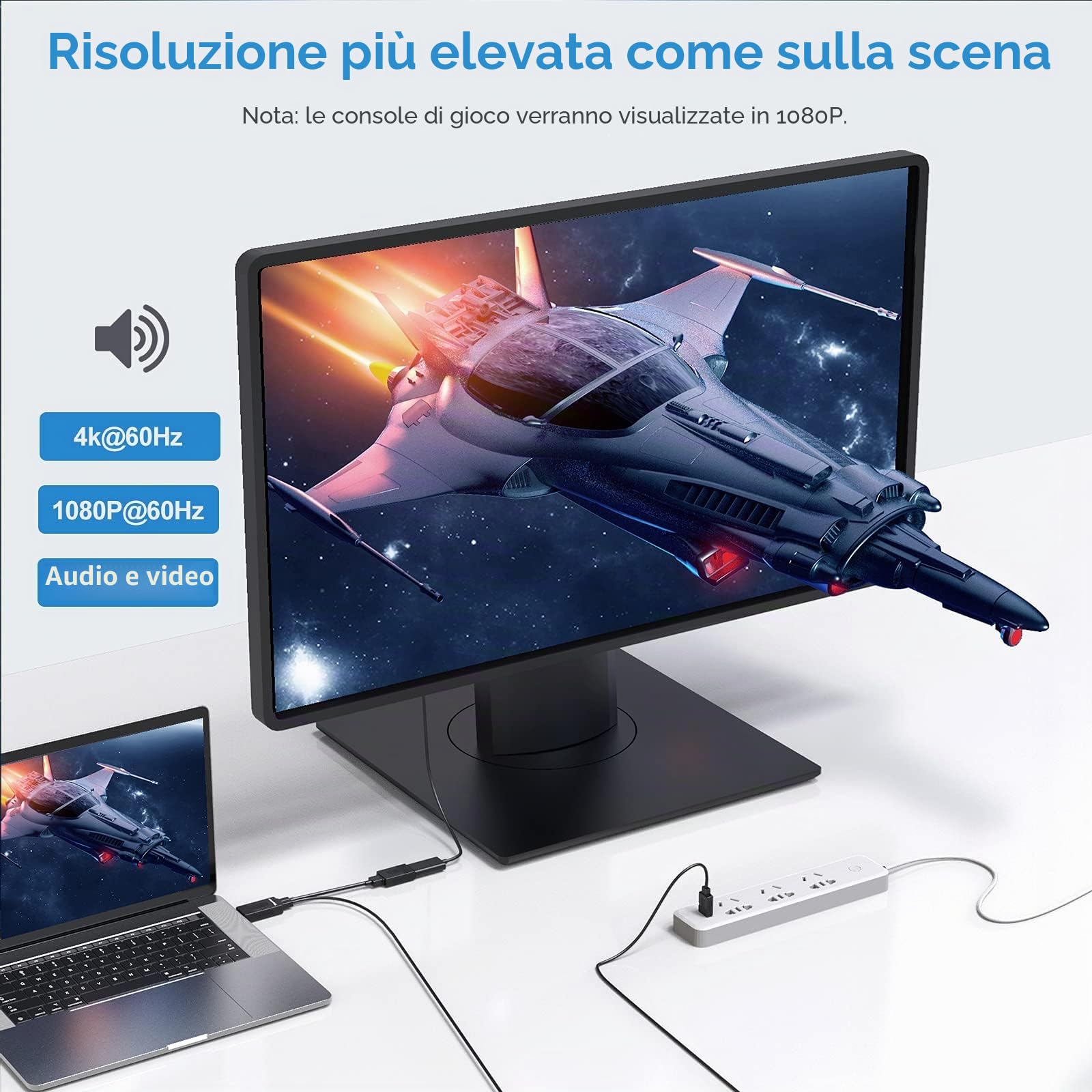 FOINNEX Cavo a DisplayPort 2M, Convertitore HDMI su DP, 4K@60Hz, Cavi con Audio per XBOX One, NS, Mac Mini, PC a Monitor e TV