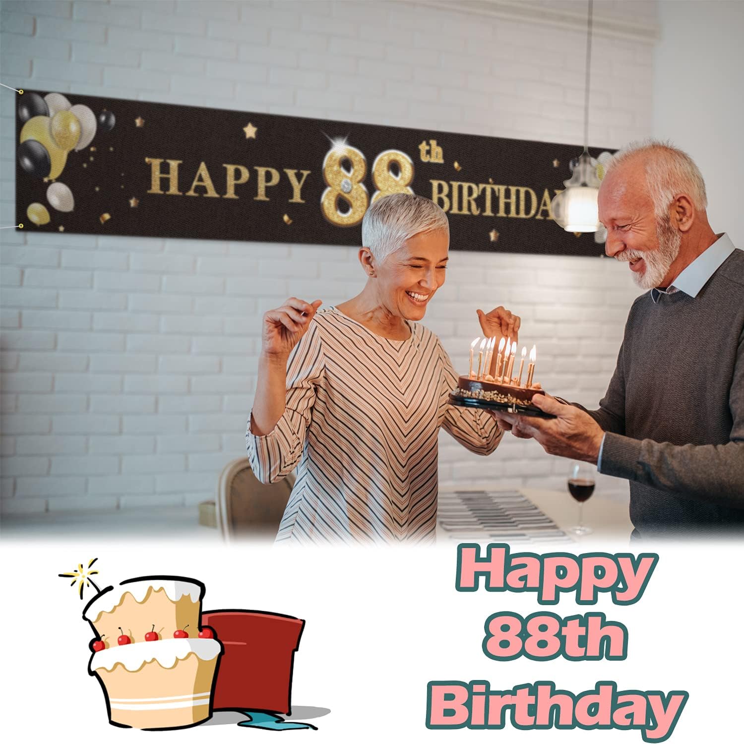 Happy 88th Birthday Backdrop Banner Cheers to 88 Years Old Decorations Party Supplies Sign Black - Image 4