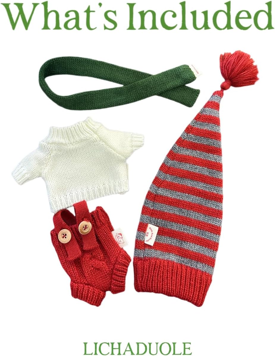 6-7"/16cm Tiny Bartholomew Bear Clothes Small Bashful Bunny Plush Animal Doll Christmas Outfit Hat 4-Piece Set (NO Doll)