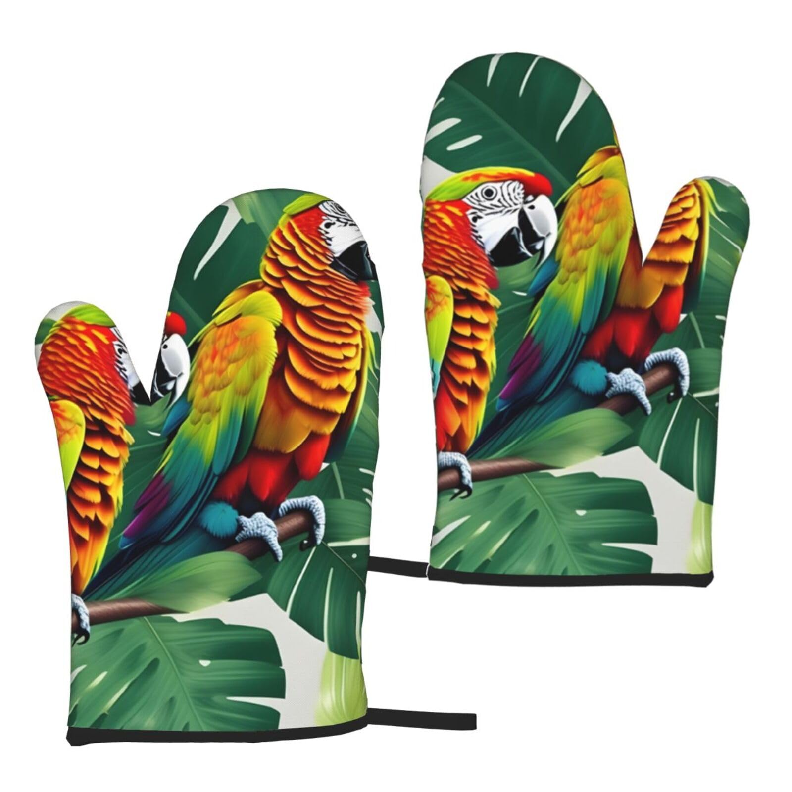 Tropical Flower Leaf Parrot Print Heat Resistant Universal Fit Oven Microwave Gloves Home Cooking Baking Grilling
