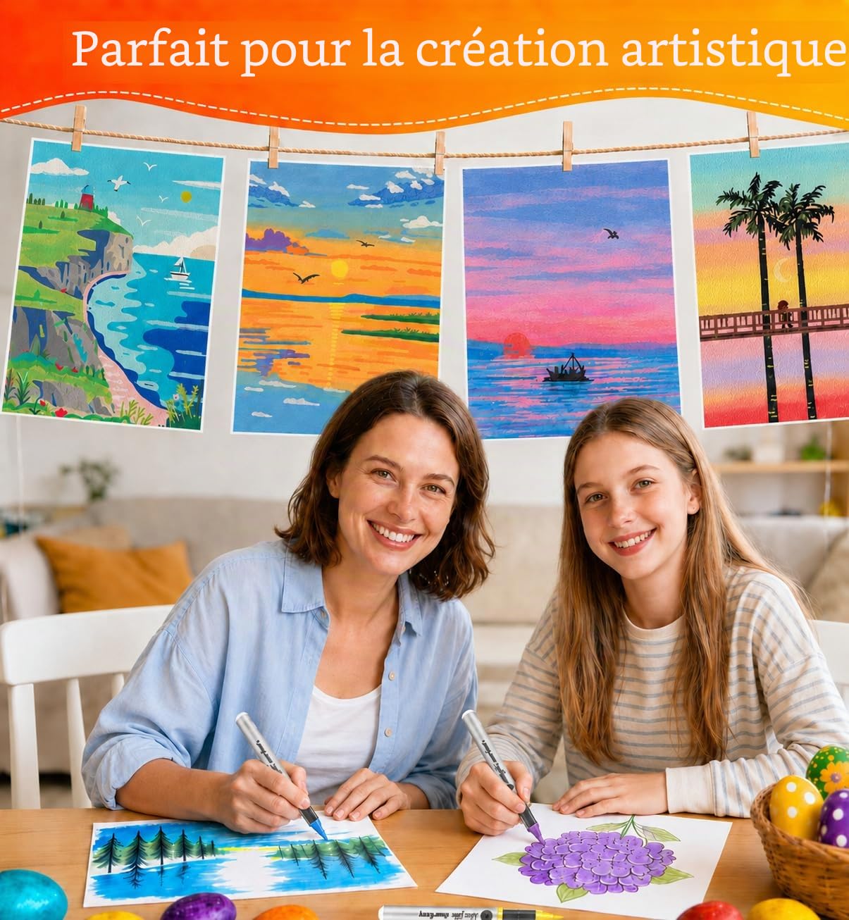 Vozuna 120 Feutre Acrylique Pointe Pinceau – Marqueur Acrylique à Encre Directe – Coloriage Mystère & Adulte – Feutres Acryliques pour Galets, Bois, Verre, Céramique, Toile & Tissu