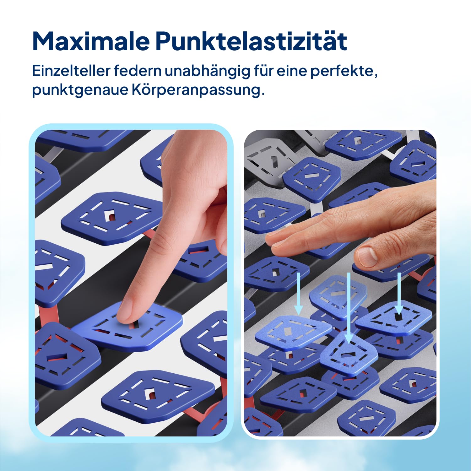 AM Qualitätsmatratzen 7 Zonen Tellerlattenrost 90x200 verstellbar bis 130 kg mit 45 Tellern - Made in Germany - Punktelastisches Tellerlattenrost Kopf und Fußteil verstellbar 90x200