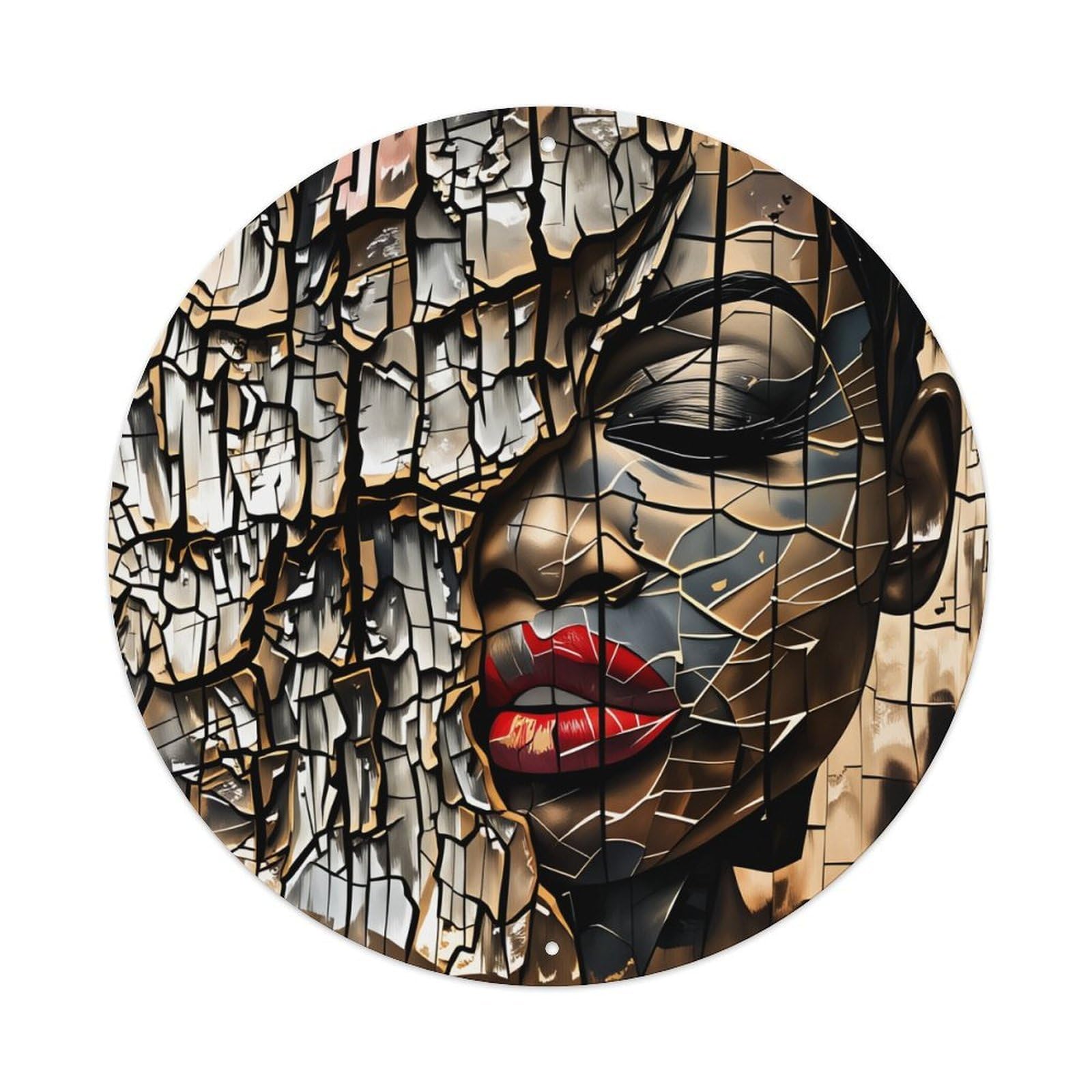 Cracked Metal Face Art Design Round Tin Sign Vintage Metal Poster Retro Bar, Home, Man Cave, Kitchen, Laundry Room Wall Art Decor Gift 8x8Inch
