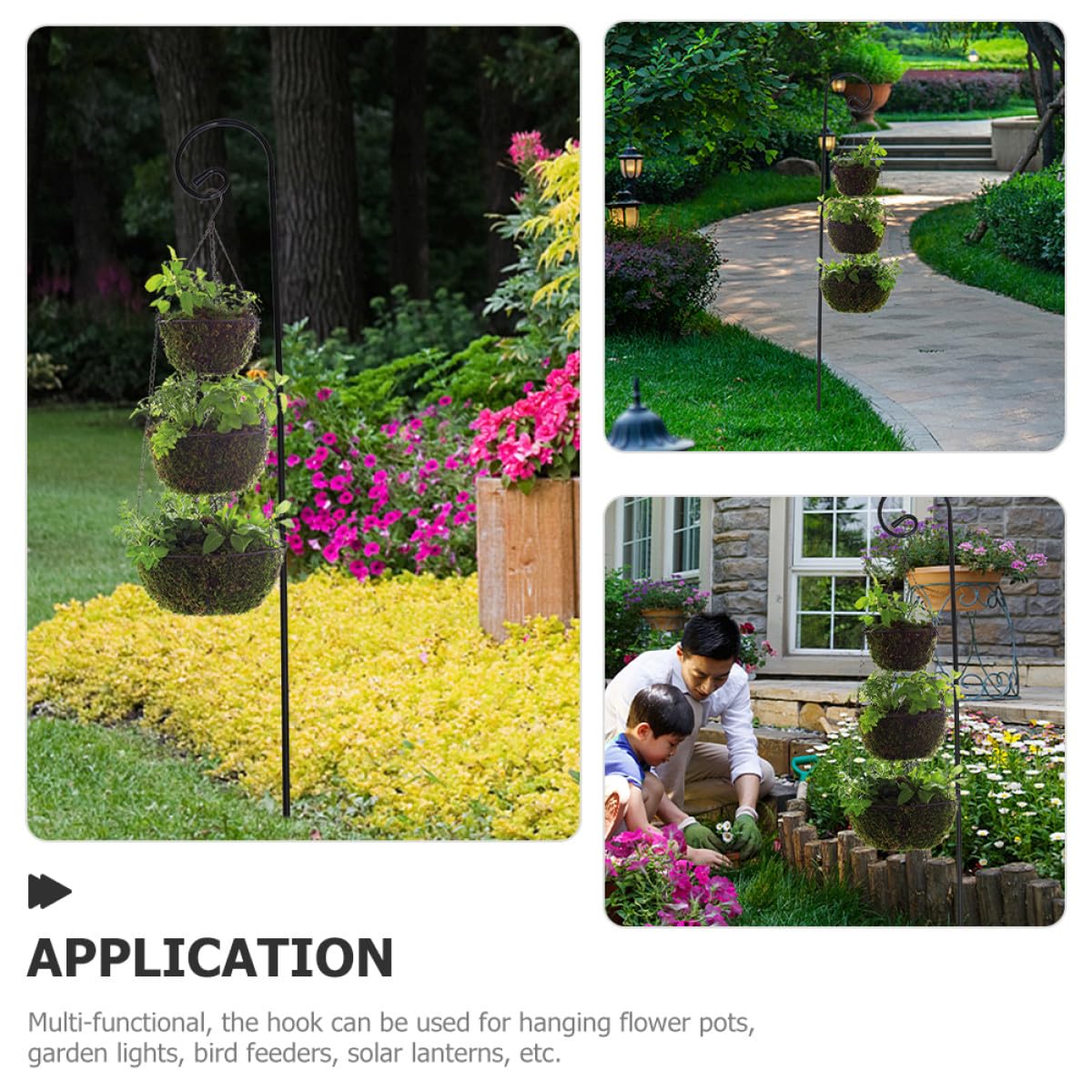 Crochets en Fer Noir Antirouille, Détachables et Robustes, Lot de 2 pour Suspendre des Pots de Fleurs et Lanternes Solaires en Extérieur sur Balcon ou Pelouse