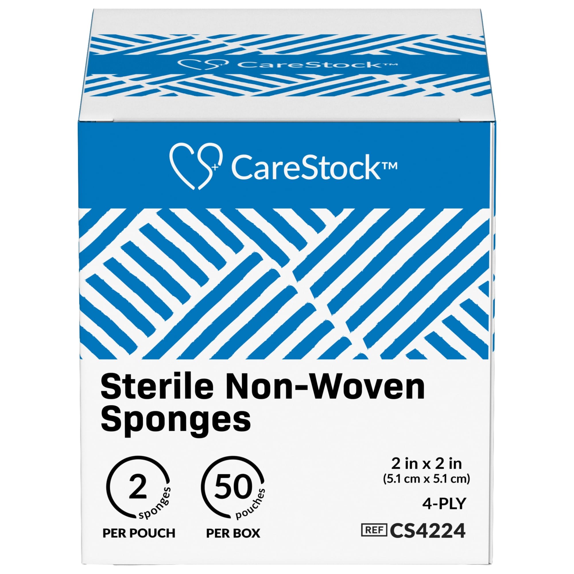 CareStock Gauze Sponge 2x2 [100 Count] Sterile Gauze Pads, 4-Ply, Medical Grade Cotton Wound Dressing for First Aid Kit – 2 Per Pouch, 50 Packs