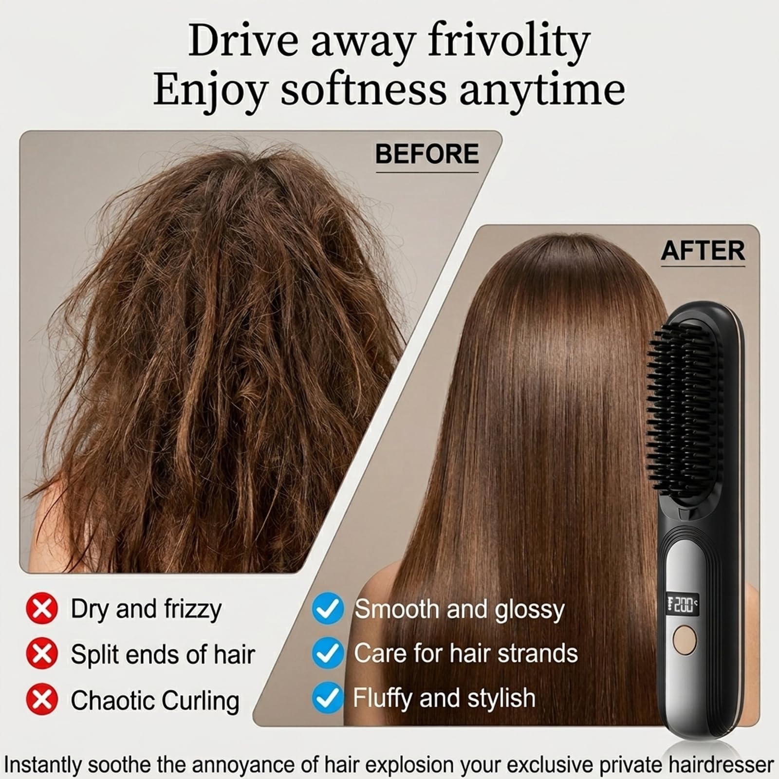 Spazzola Lisciante per Capelli Spazzola Lisciante Senza Fili Pettine per Riscaldamento Elettrico Riscaldamento Rapido 4 Livelli di Temperatura con Display a LED, per Viaggi e Uso Domestico